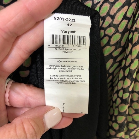 Nocturne Mini Wrap Dress Printed Size 42 Green Long Sleeve Elastic Waist - Picture 10 of 11